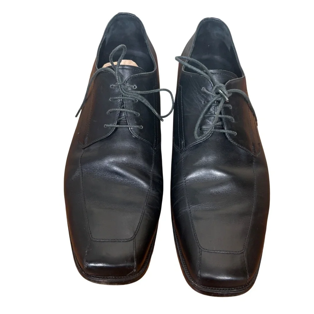 Hugo Boss Black Leather Square Toe Derby Dress Shoes Italy Classic Men's 11